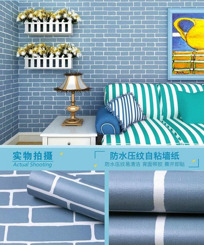 Wallpaper Dinding Bata Biru Lazada Indonesia