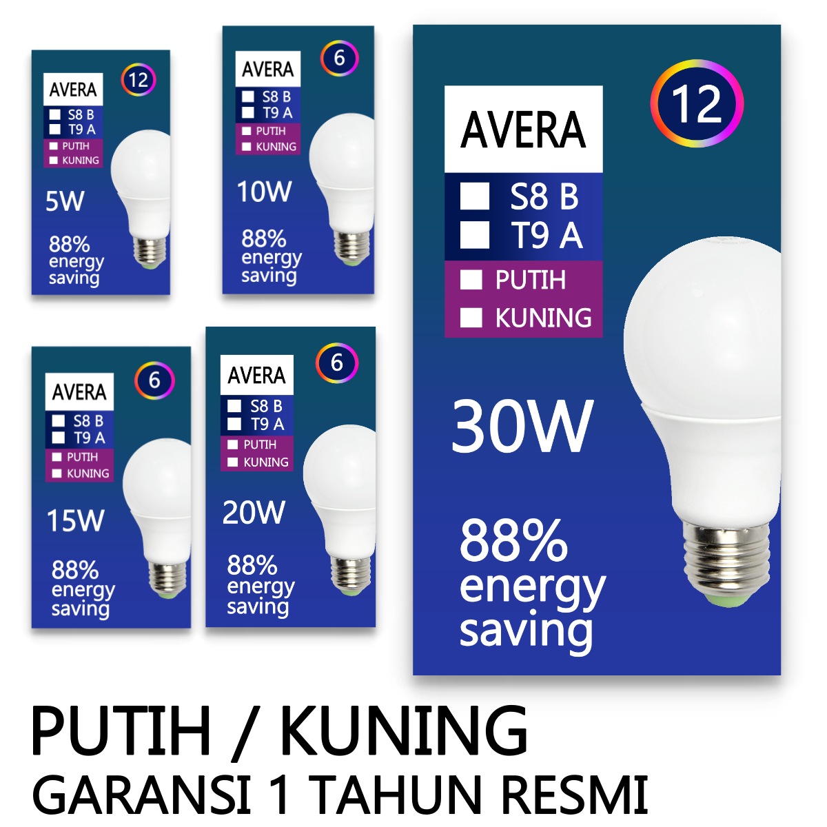 Lampu Bohlam Led 5 Watt 10 Watt 15 Watt 20 Watt 30 Watt Putih Kuning