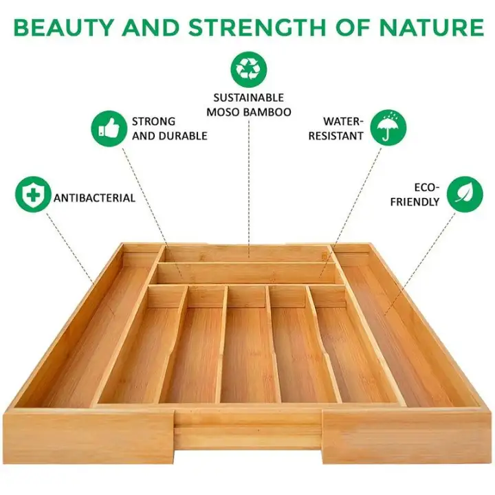 Bamboo Kitchen Drawer Organizer Expandable Silverware Organizer