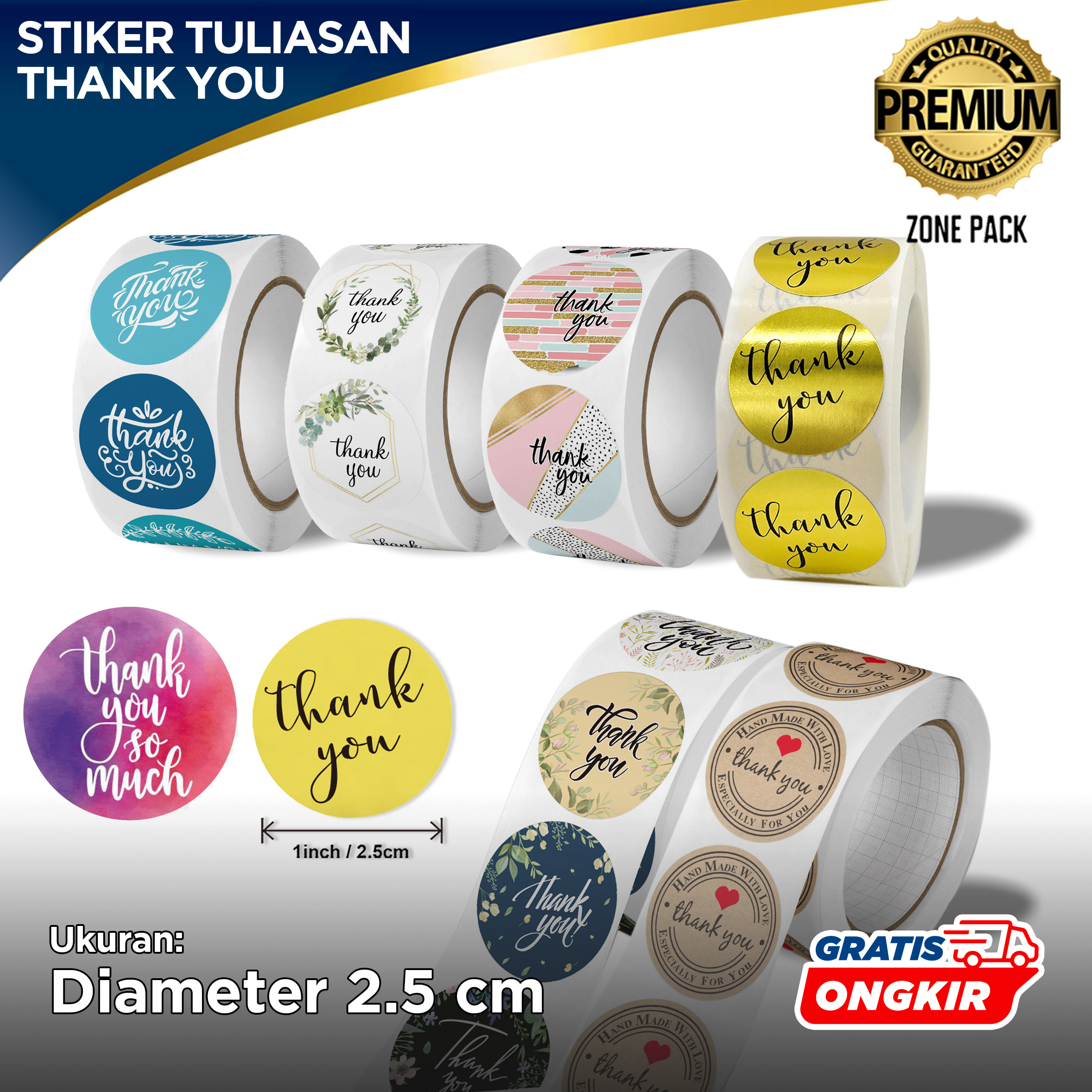 roll (500 pcs) Stiker Label Tulisan Thank You For Your Order I - Main Image