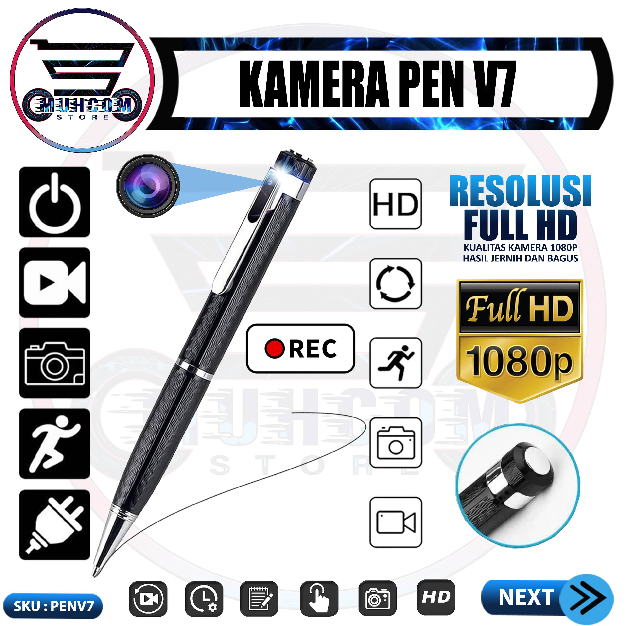 Spy Cam Camera Pena V7 Resolsui FHD 1080P Kamera Mini Model Pulpen Perekam  Video Foto Sadap Suara CCTV Keamanan Pengawasan Pengintai Mata Mata  Tersembunyi Micro Kamera Pulpen V7 Resolusi Full HD 1080P