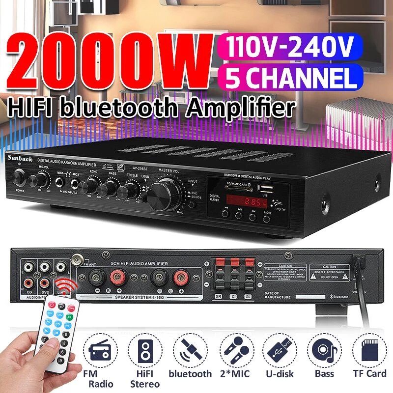 Sunbuck Audio Bluetooth 4.1 DAC Home Stereo Amplifier 5 Channel with ...