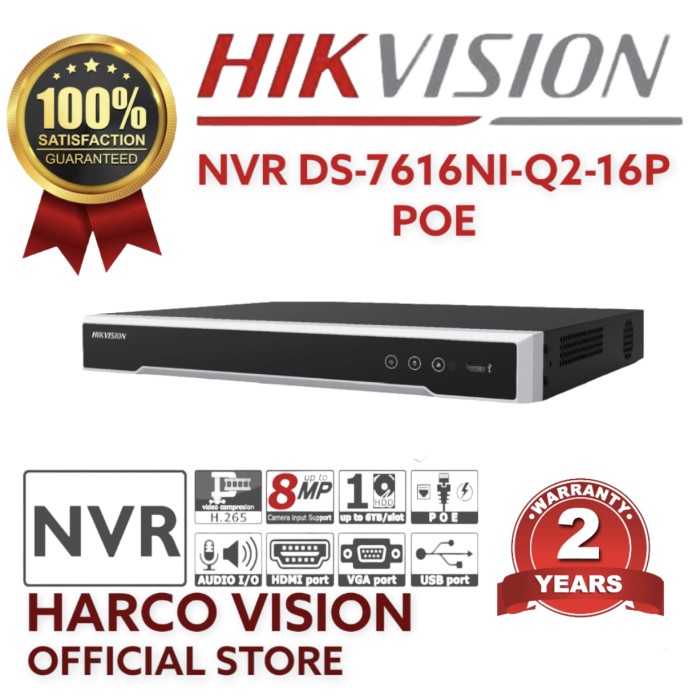 NVR 16 CHANNEL HIKVISION DS-7616NI-Q2-16P POE 16CH 16CHANNEL 16PORT ...