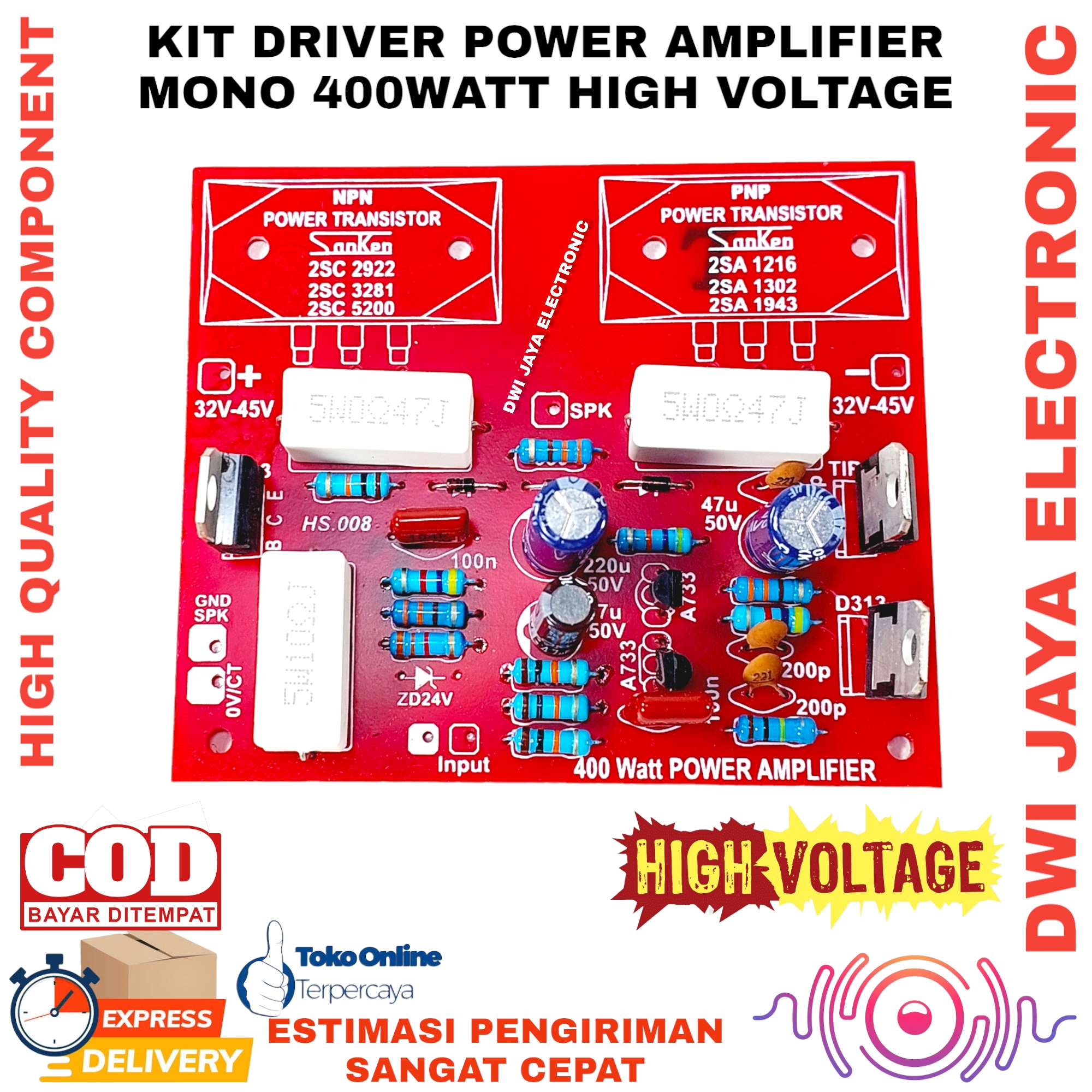 Kit Driver Power Amplifier Mono 400W - Kit Power Sanken 400 Watt Mono