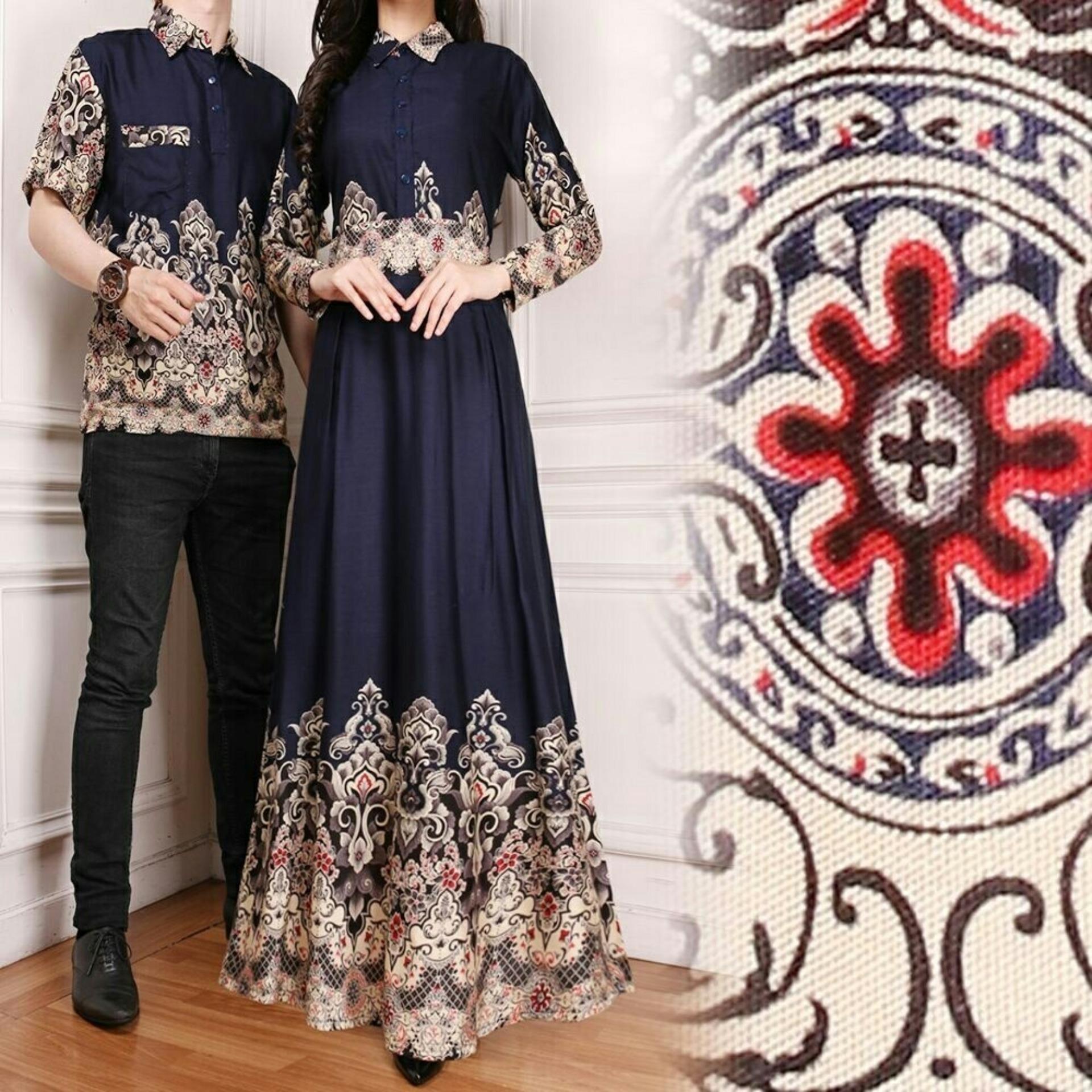 Baju couple batik Batik couple kondangan Batik pasangan murah Baju batik Kemeja batik pria Dress batik wanita Baju pasangan murah Batik kondangan (NAVI) Maoon navy