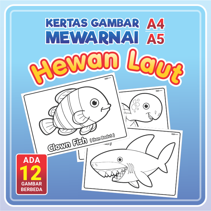 Kertas Gambar Mewarnai A4 / A5 - HEWAN LAUT / Coloring Sheet Anak PAUD ...