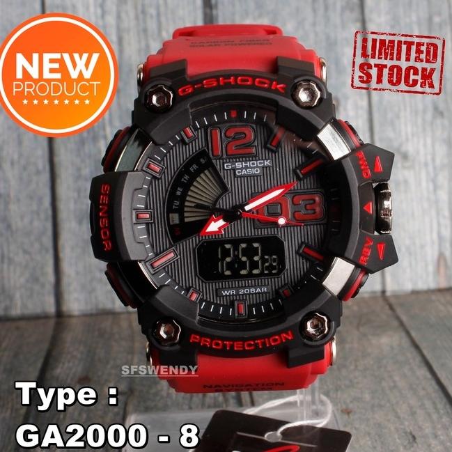 JAM TANGAN PRIA SPORT G shock_GA2000 HITAM TALI MERAH WATER RESIST