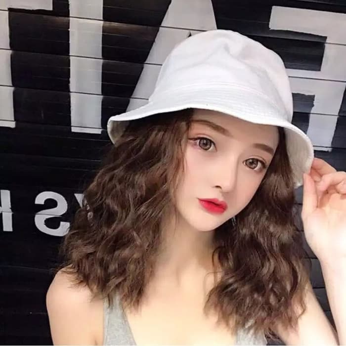 Wig Topi Bucket Hat Wig Medium Straight 