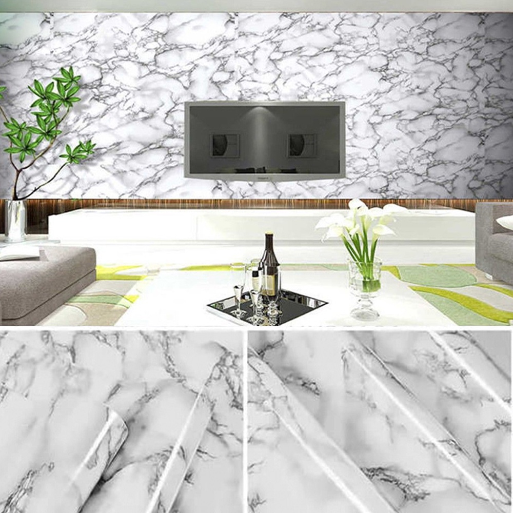 WALLPAPER DINDING RUANG TAMU/KAMAR TIDUR MOTIF MARMER PUTIH