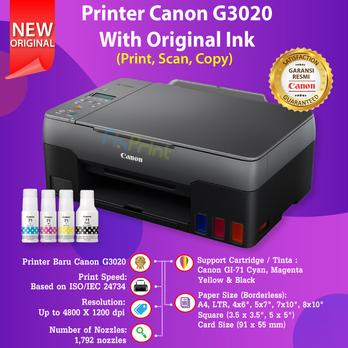 Printer Canon PIXMA Ink Efficient G3020 WiFi Print Scan Copy Wireless