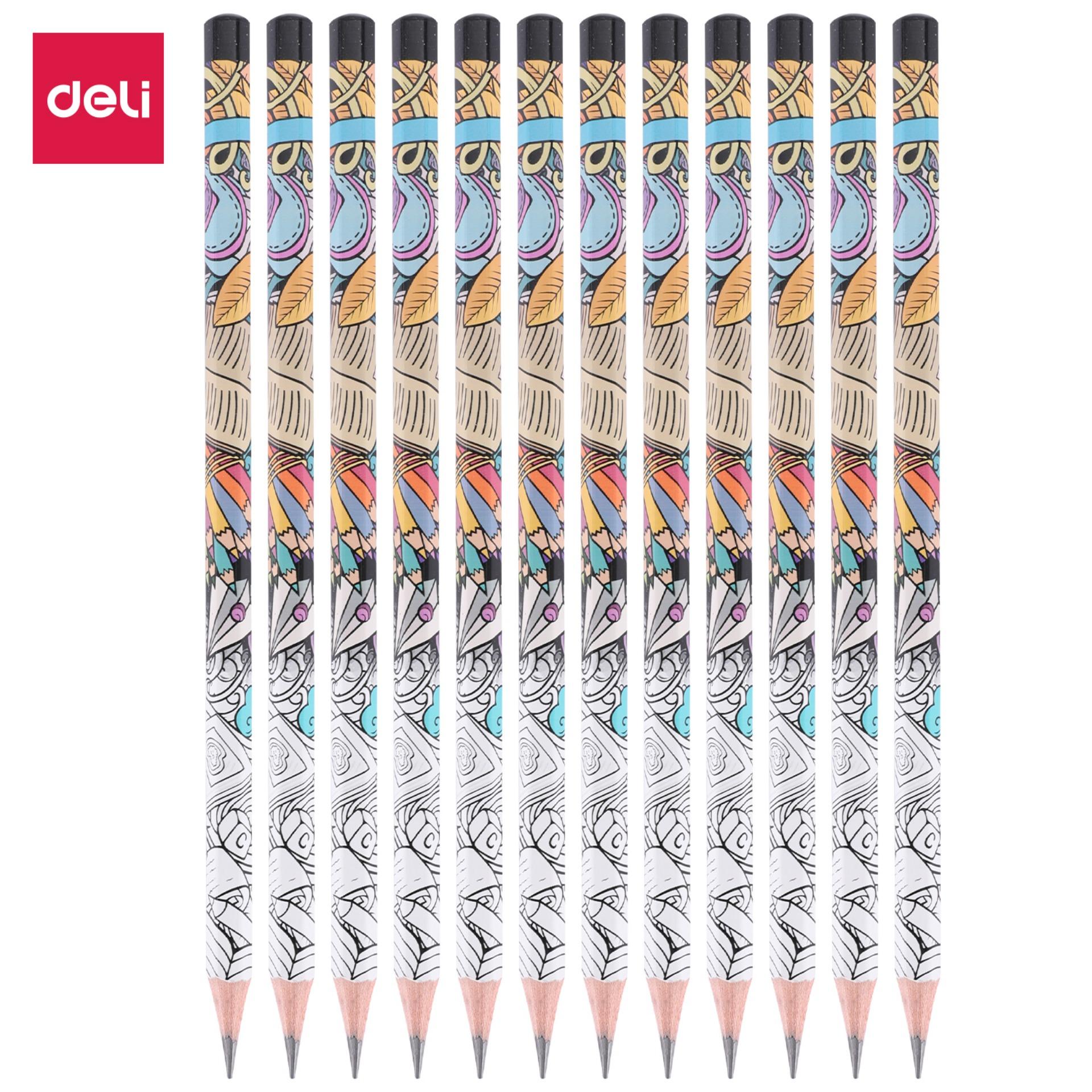 Deli Pensil Grafit / Graphite Pencil - 2B 12pcs/box - Pola grafiti, kayu Poplar berkualitas tinggi, mudah dipertajam, sertifikat CE & FSC / Graffiti pattern, high quality Poplar wood, easy to sharpen, CE&FSC certificated (EU53300)