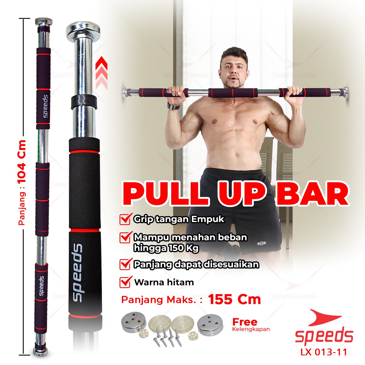 SPEEDS Alat Pull Up Bar Chin Up Bar Portabel Panjang Dapat