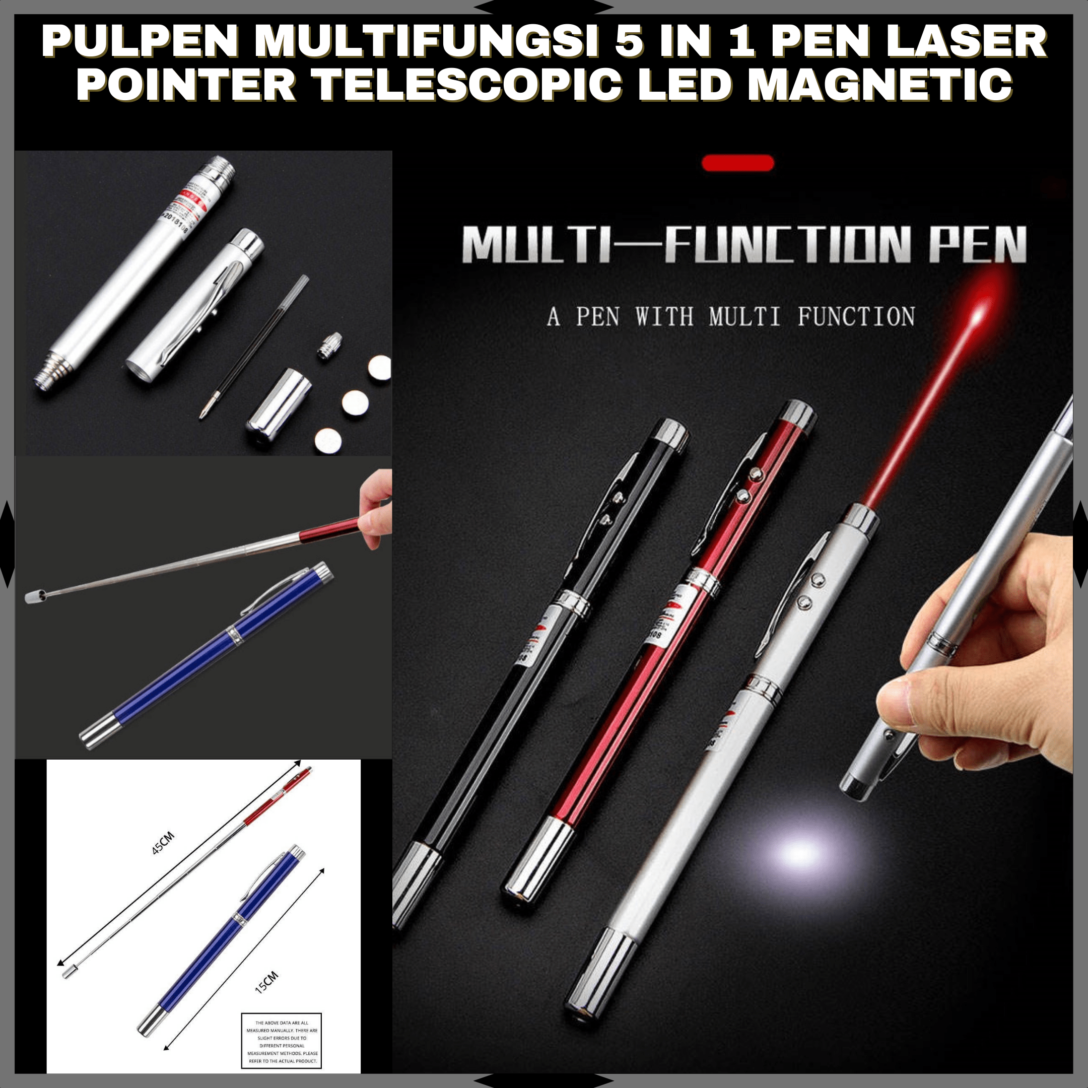 COD Pulpen Multifungsi 5 in 1 Pen Laser Pointer Telescopic LED