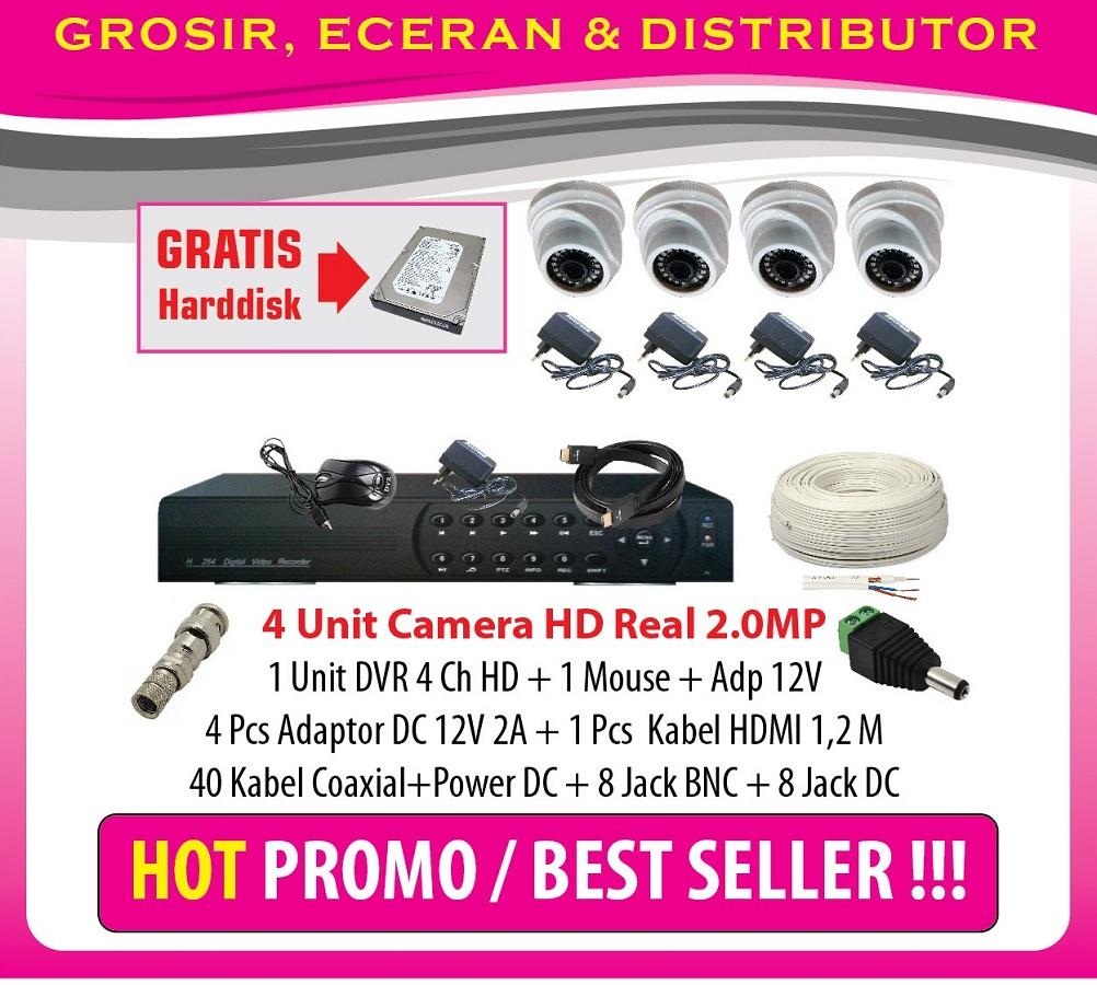 Harga Lagi Promo Paket 4 CCTV Full HD 2MP HD 1 DVR 2MP (Taiwan Technology) (Lengkap Tinggal Pasang)