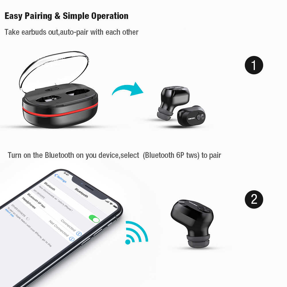 DACOM K6P Wireless Mini Headset Bluetooth Earphone Handsfree Black
