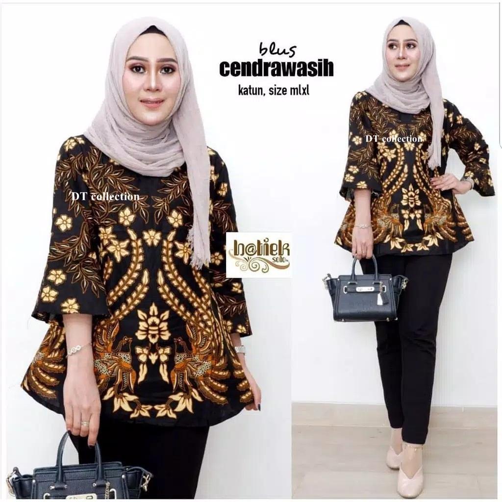 DT COLLECTION - ATASAN BLOUSE BATIK CEWEK WANITA MOTIF KENONGO WARNA COKLAT TUA LENGAN LONCENG