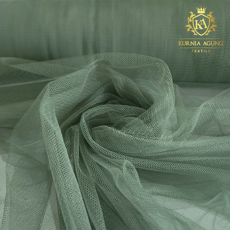 Kain Tile Soft Tile Tulle Polos Warna Sage Green Bahan Gaun Gamis