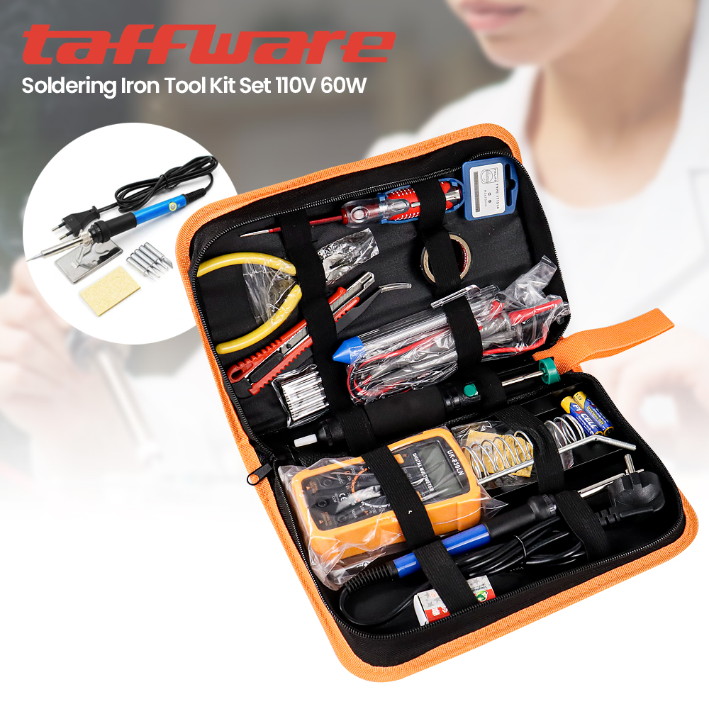 HandsKit Soldering Iron Tool Kit 110V 60W 908 Solder Set Lengkap Elektronik Dengan Multitester