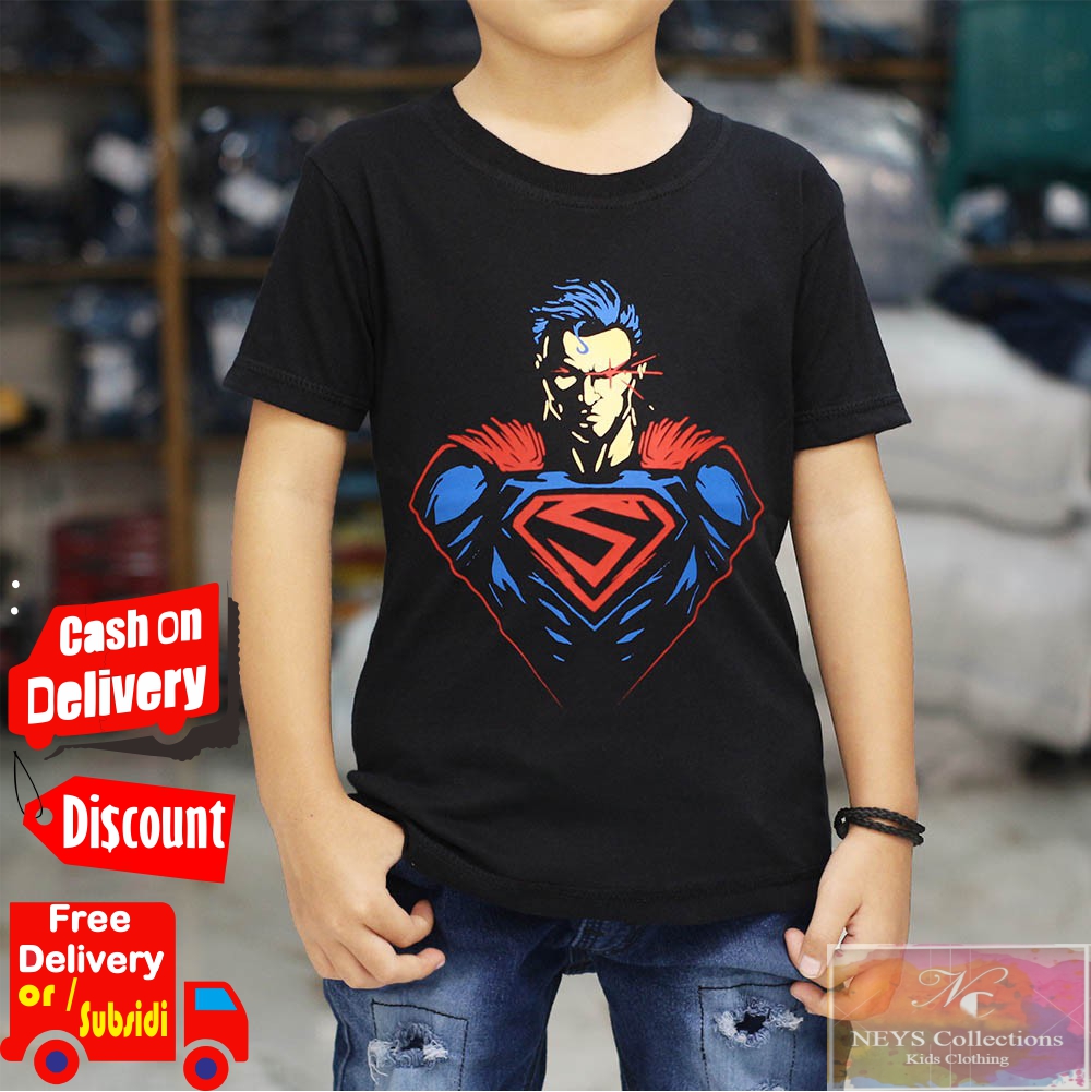 Baju Kaos Superman Segitiga Superhero Hitam Baju Anak Atasan