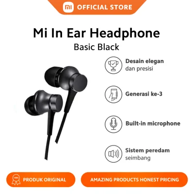 Xiaomi Mi In-Ear Headphones Basic Desain Elegan dengan Mic Gen 3 Earphone Headset - Hitam - 14273