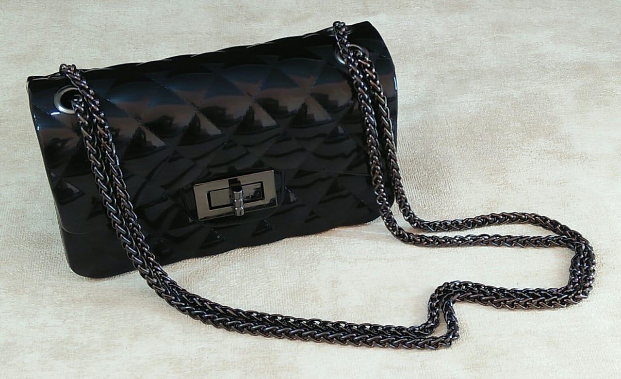Tas Selempang JELLY BAG GLOSSY IMPORT - HITAM