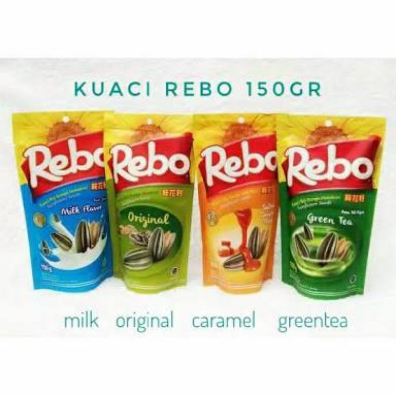 Kuaci Rebo 150 Gram Rasa Original Karamel Green Tea Milk Kwaci Biji