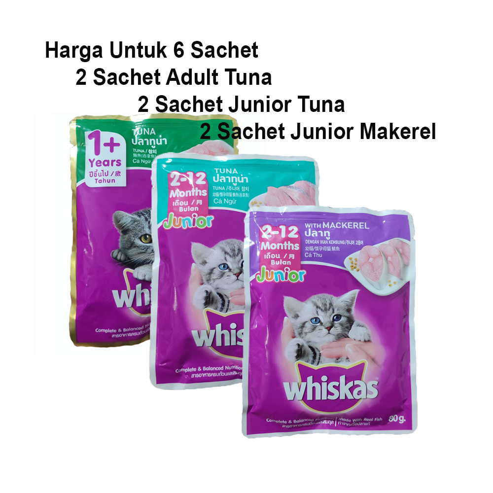 Whiskas Pouch Isi 80 Gram 6 Sachet Makanan Anak Kucing Kecil Makanan