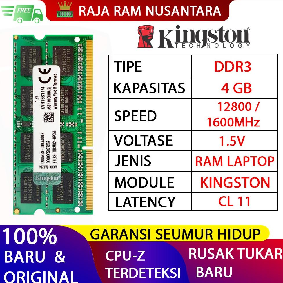 RAM KINGSTON DDR3 4GB 1600MHZ 12800 RAM LAPTOP DDR3 RAM DDR3
