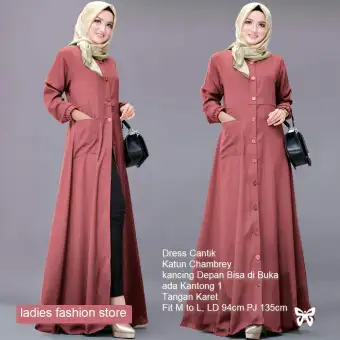 Premium Gamis Polos Variasi Kancing Hidup Tangan Panjang Karet Dress Panjang Terusan Wanita Muslimah Syari Set Syari Pengajian Gaun Pesta Pernikahan