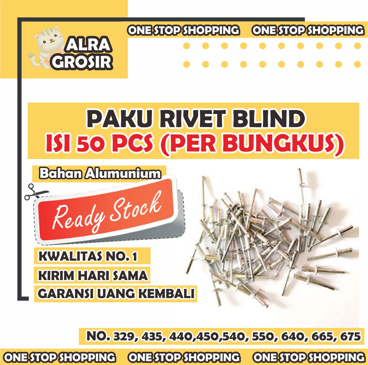 [Isi 50 pcs] Paku Rivet/Rivet Rivetti 329 435 440 450 540 550 640 665 ...