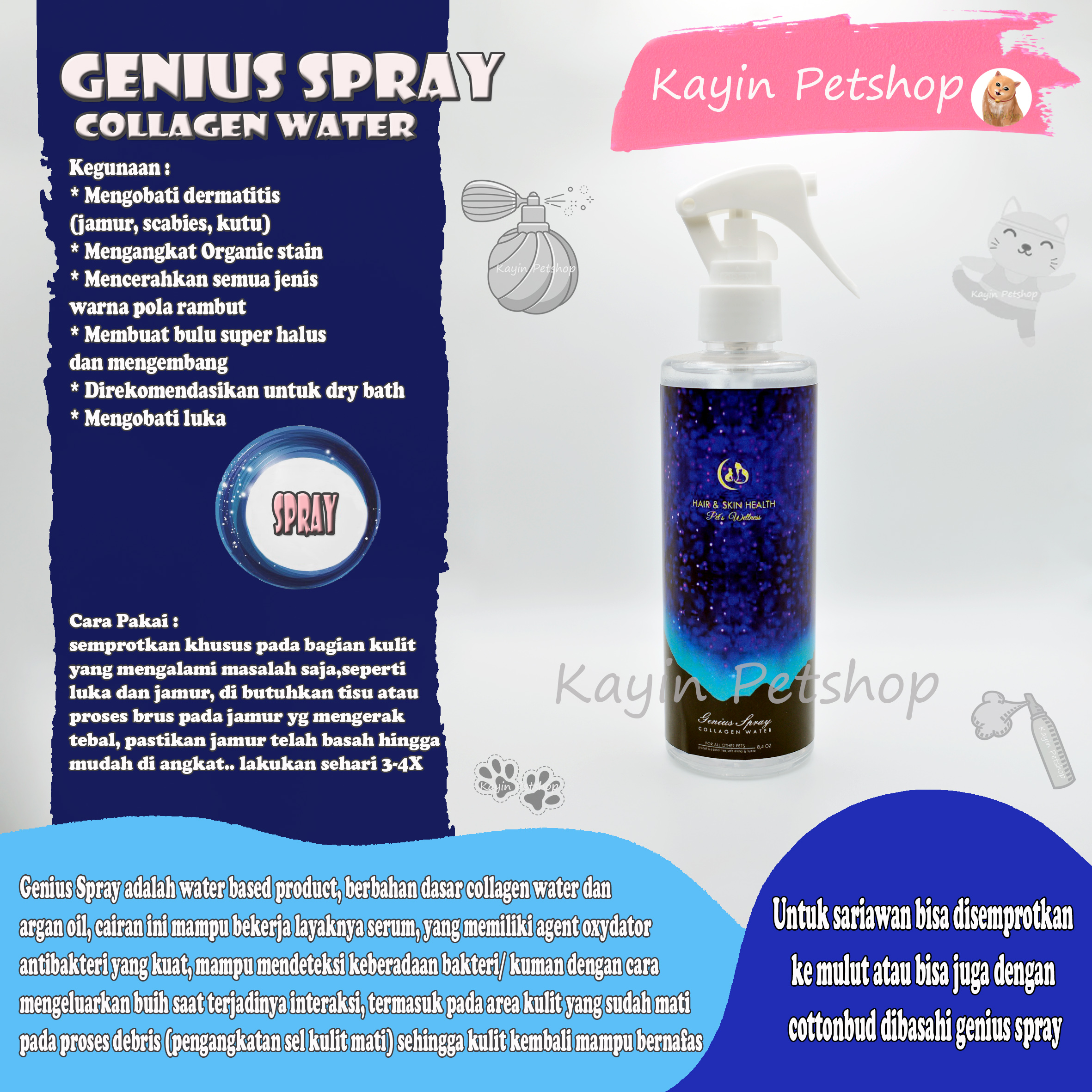 GENIUS SPRAY KUCING Obat Jamur Kucing Luka Sobek Kucing Scabies