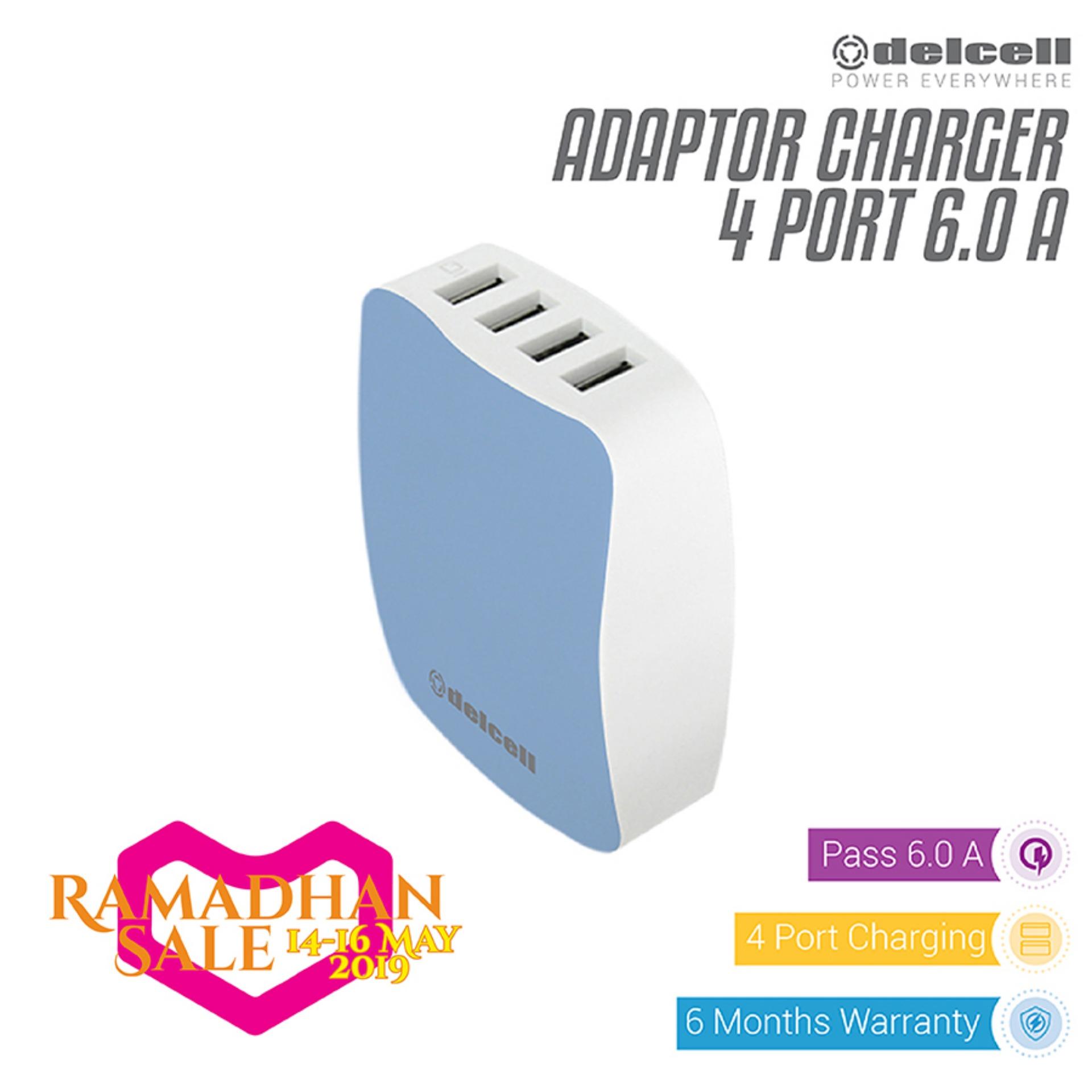 Delcell Adaptor 4 Port USB Charger Real 6 Amper Home Charger Delcell Adaptor 4 Port USB Charger Real 6 Amper Home Charger