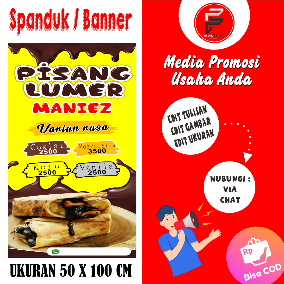 Spanduk Banner Pisang Coklat I Pisang Lumer Ukuran 100 Cm X 50 Cm