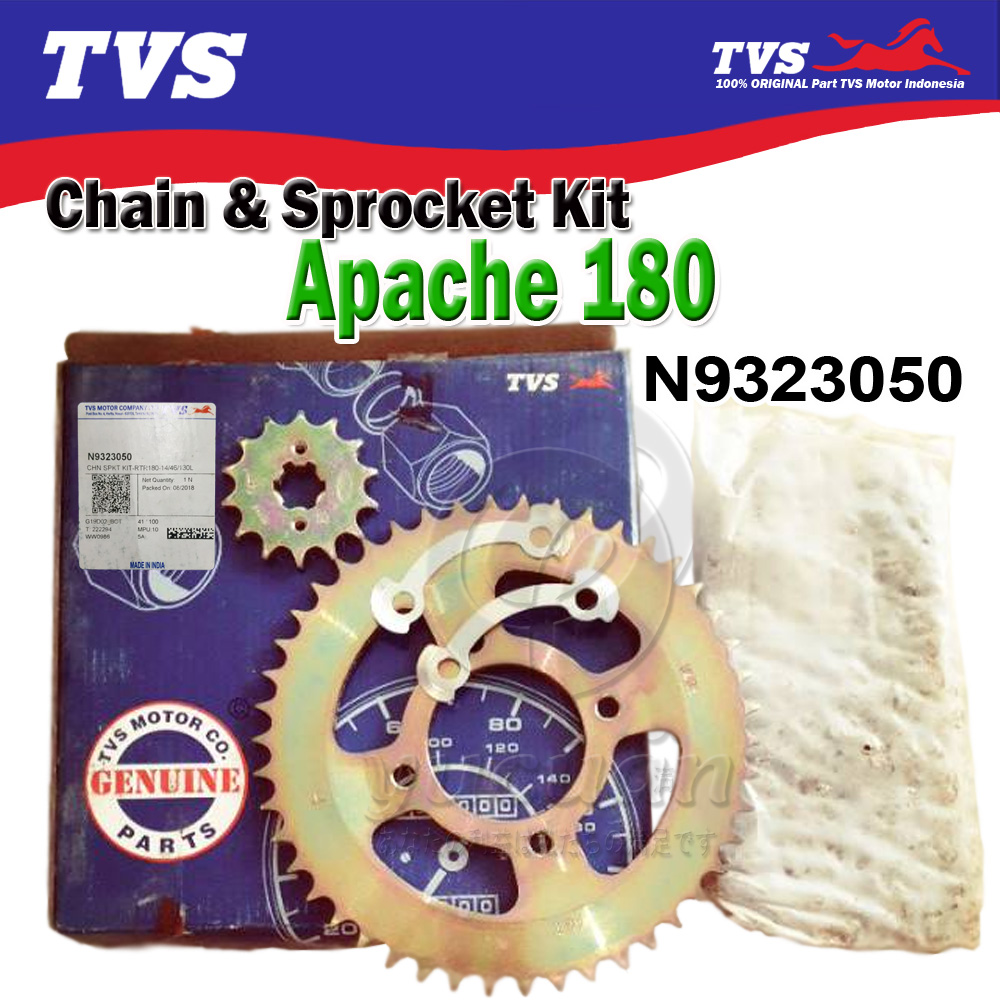 Original TVS Gir Set Lengkap Chain And Sprocket Kit Apache RTR 180