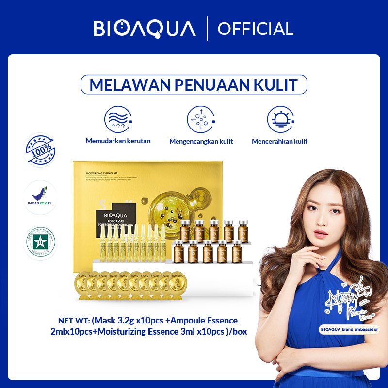 【BPOM】BIOAQUA Roe Caviar Polypeptide Moisturizing Essence Set Lazada