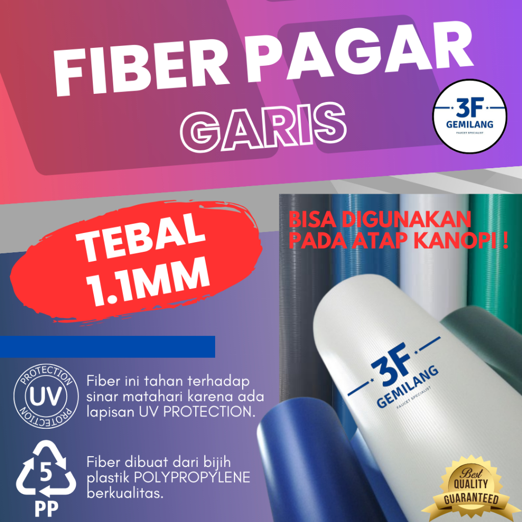 3F GMG - Fiber Plastik Penutup Pagar dan Kanopi GARIS 1.1 mm Meteran ...