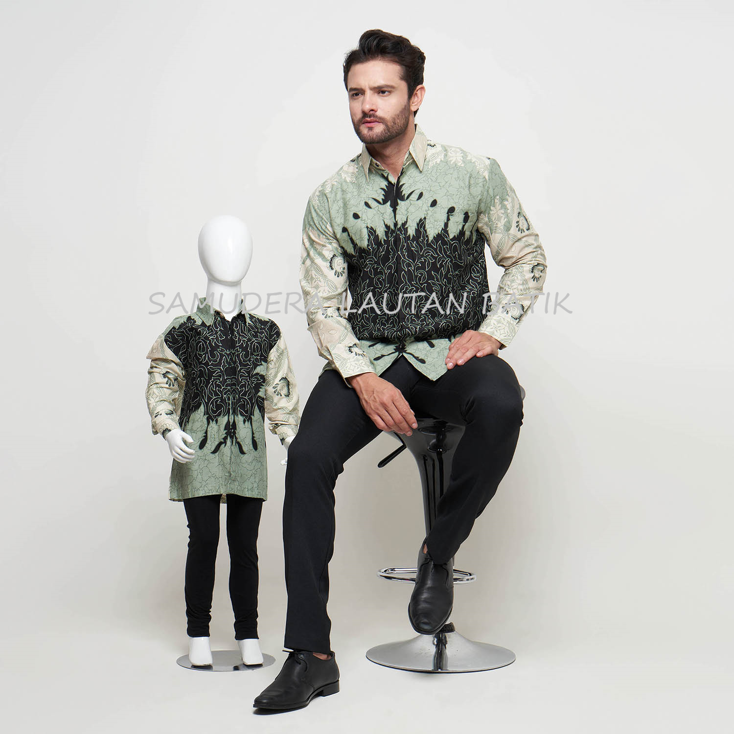 Kemeja Batik Pria Warna Hijau Mint, Batik Couple Ayah Anak Warna Hijau