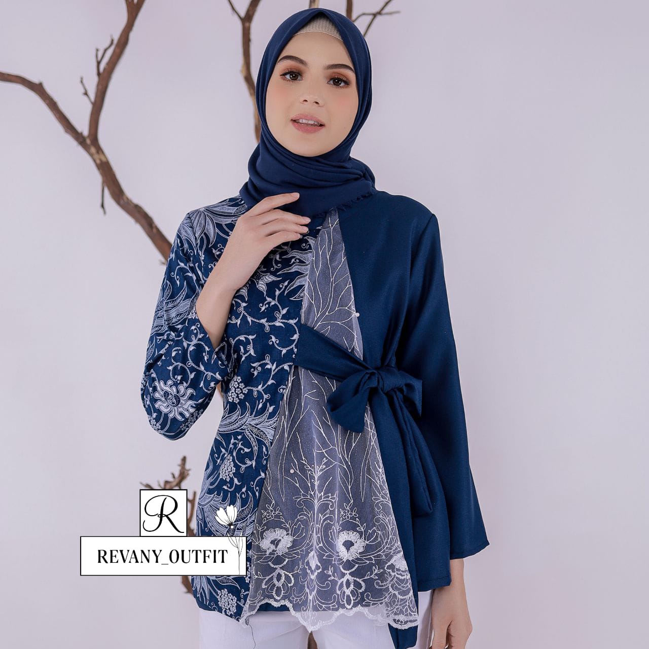 Revany Outfit Blouse Batik Kombinasi Kerja Formal Hana Blouse Navy Lazada Indonesia