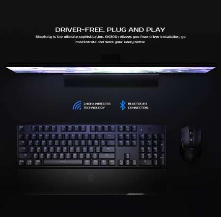 GameSir GK300 Wireless Mechanical Gaming Keyboard 2.4 GHz + Blutooth Connectivity 1ms Low Latency Aluminium Alloy Top Plate Anti-ghosting for PC/iOS/iPad/Android Smartphone/Laptop and Mac