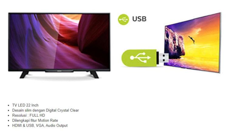Philips 22PHA5403S-70 TV LED 22 Inch HDMI USB Movie VGA Full HD-Resmi