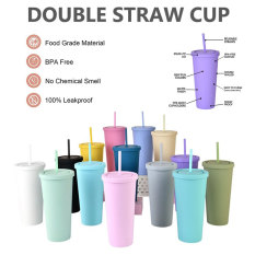 Deyln, Cốc Vại Nhựa Hai Lớp Hoàn Thiện Mờ 710Ml 24OZ Cốc Vại Có Ống Hút Nắp Vặn Nắp Trên