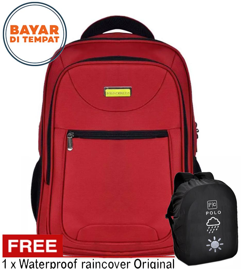 Polo Cavallo impor Tas Ransel pria dan wanita tas kerja tas kuliah tas backpack Rz03377-18 Polyester Nylon Original Red - Raincover-Ekspanding