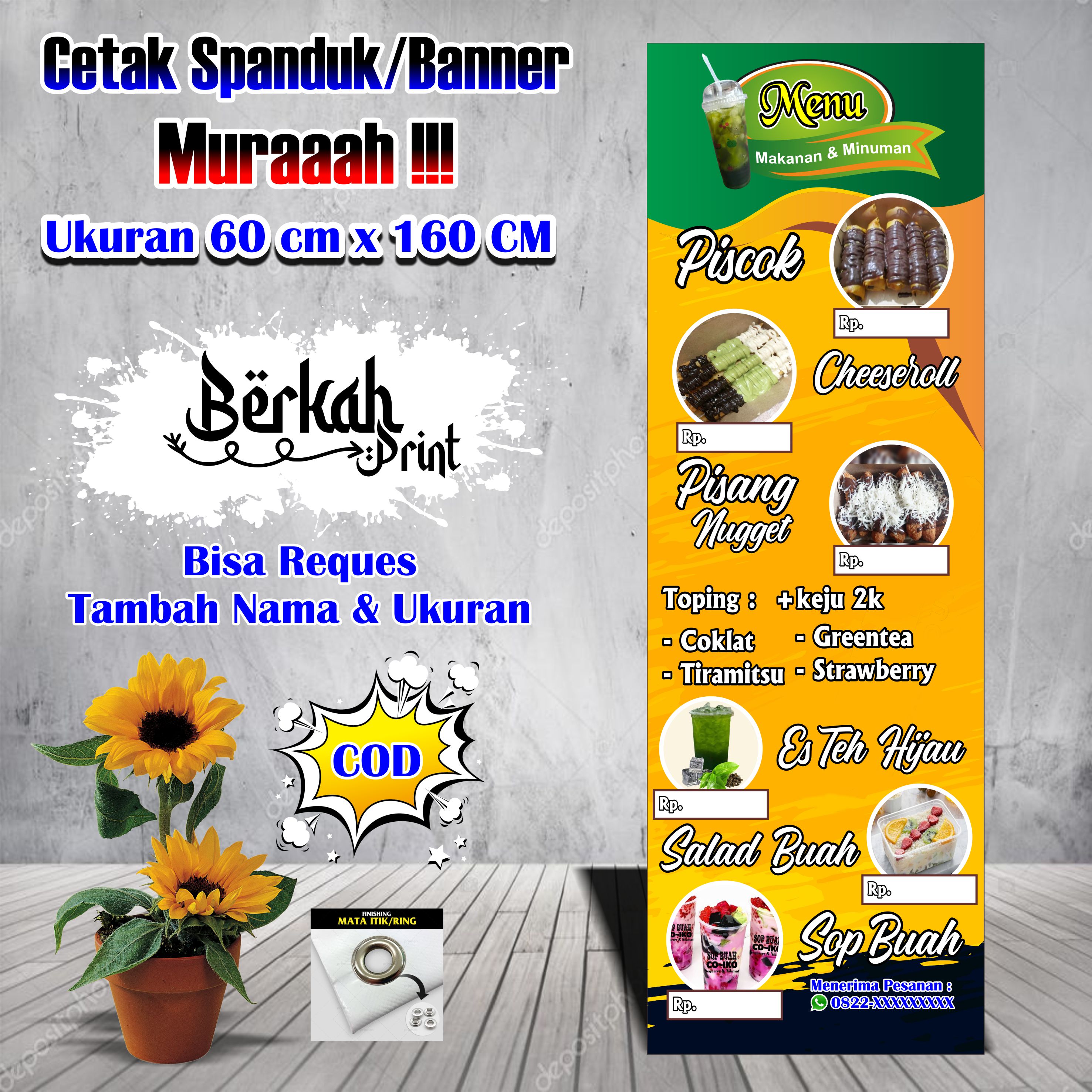 Spanduk Banner Daftar Menu Makanan & Minuman Ukuran 60 cm x 160 cm ...