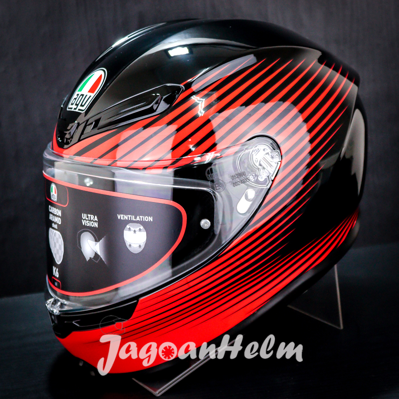 AGV HELM K6 SV ASIAN FIT RUSH BLACK RED K6SV SINGLE VISOR K-6
