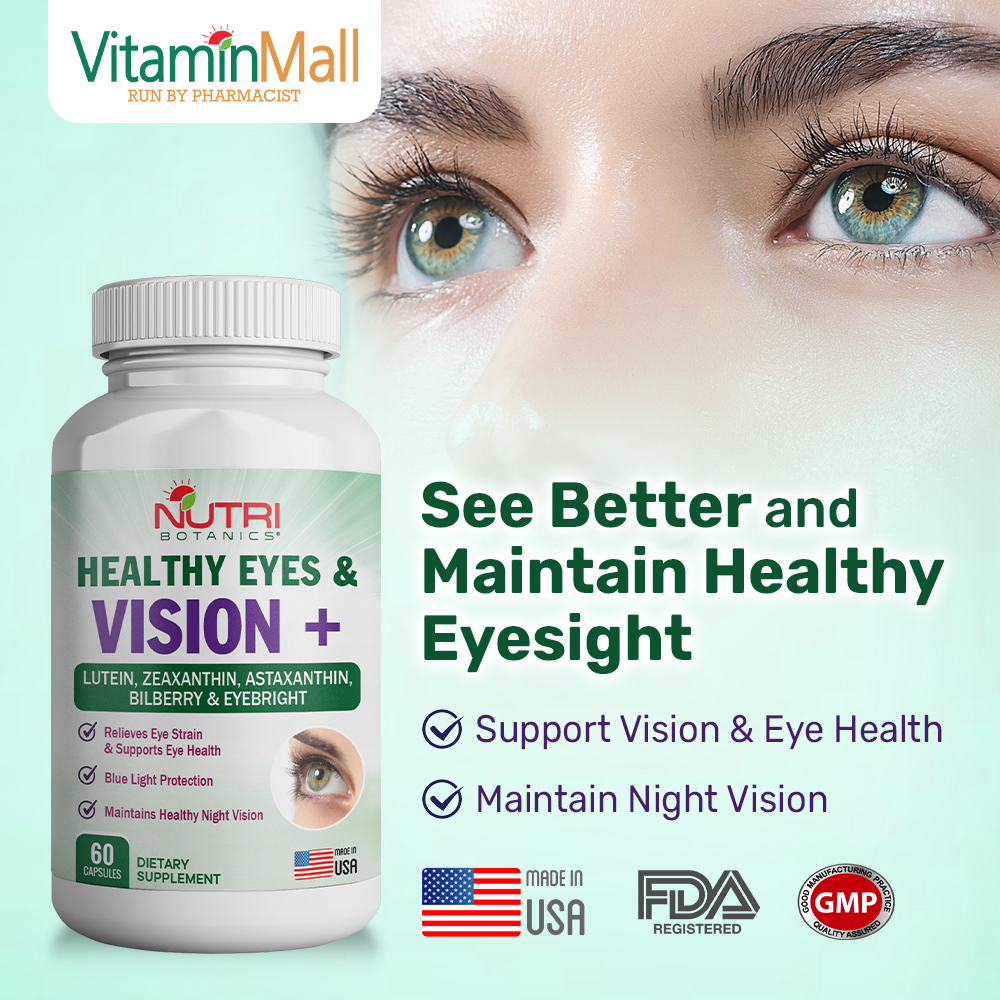 Nutri Botanics Healthy Eye & Vision+ Bilberry, Lutein Eye Supplement