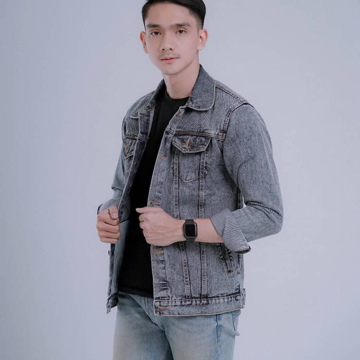 jaket jeans pria denim sandwash grey 