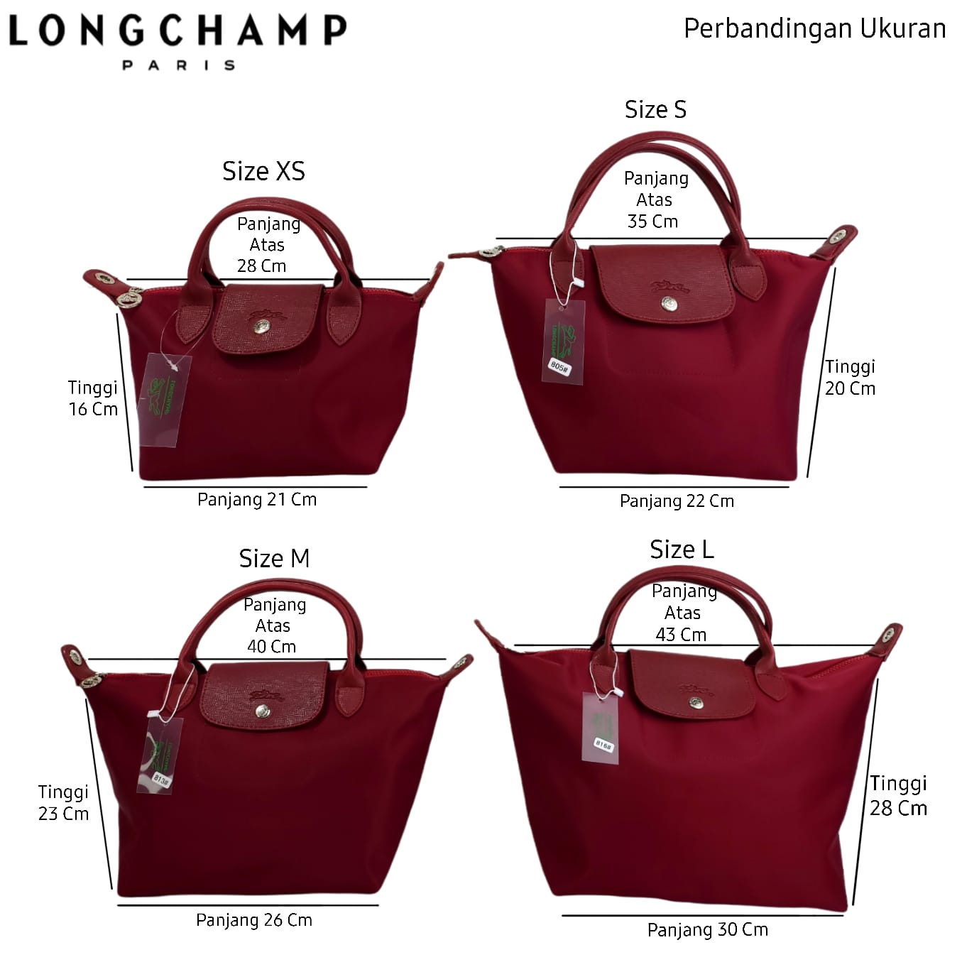 Ukuran tas 2025 longchamp size s