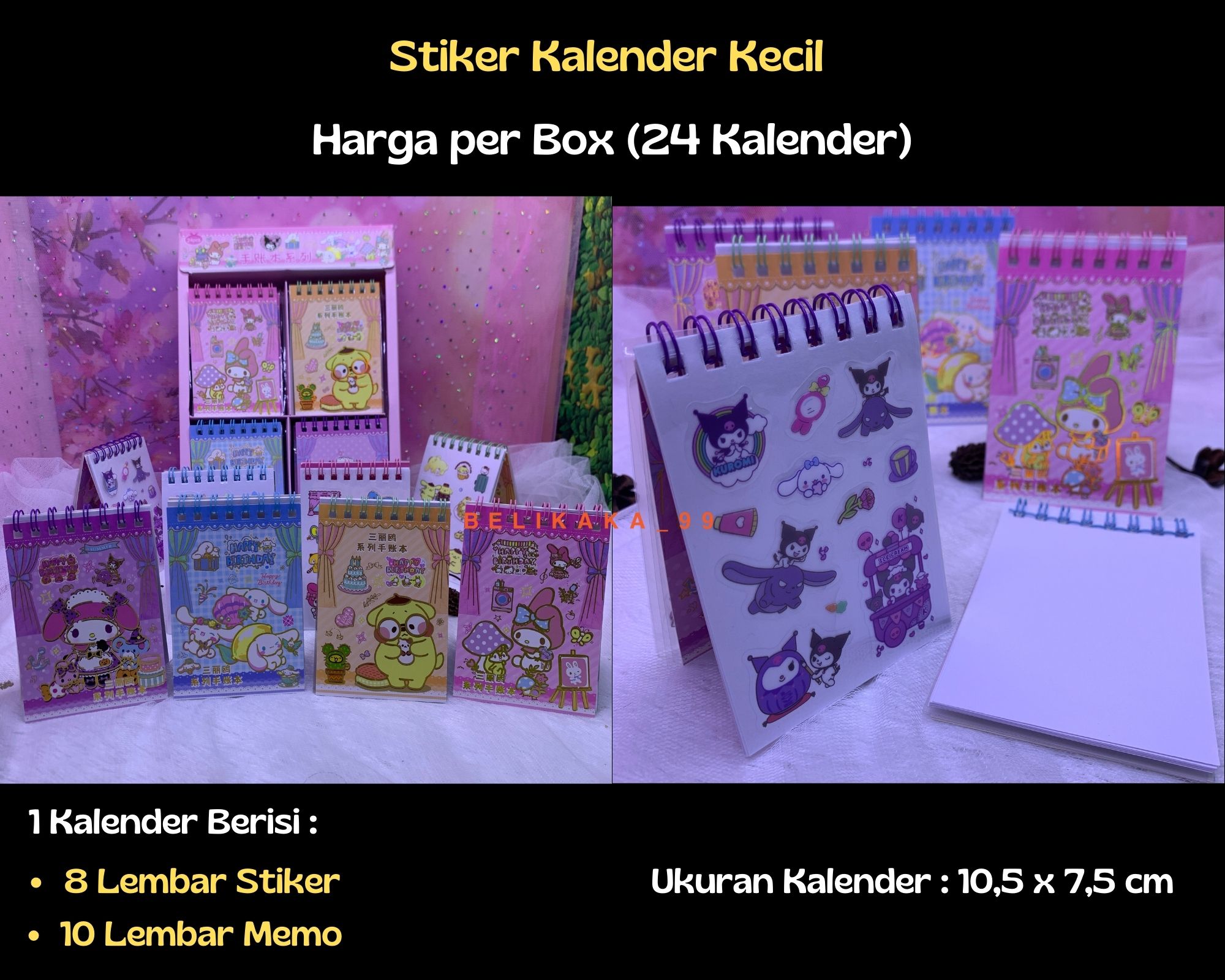 (1 BOX 24 KALENDER) STICKER KALENDER KECIL MOTIF SANRIO AESTHETIC 2D ...