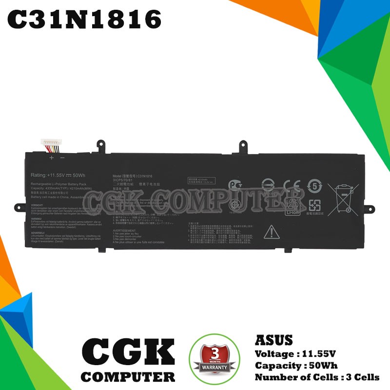 Baterai Battery C31N1816 ASUS ZenBook Flip 13 UX362 UX362FA Q326FA