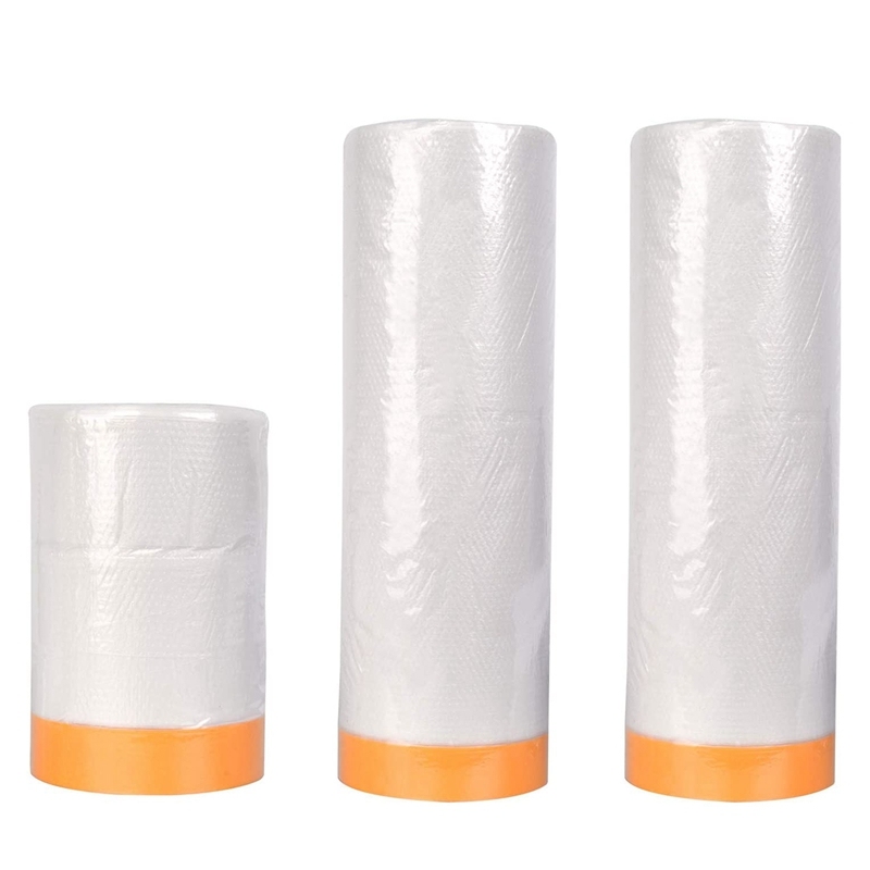3 Pcs Plastic Dust Sheets Roll Pre-Taped Masking Film Drop Cloths for Painting Bed Furniture Covering (3 Size)